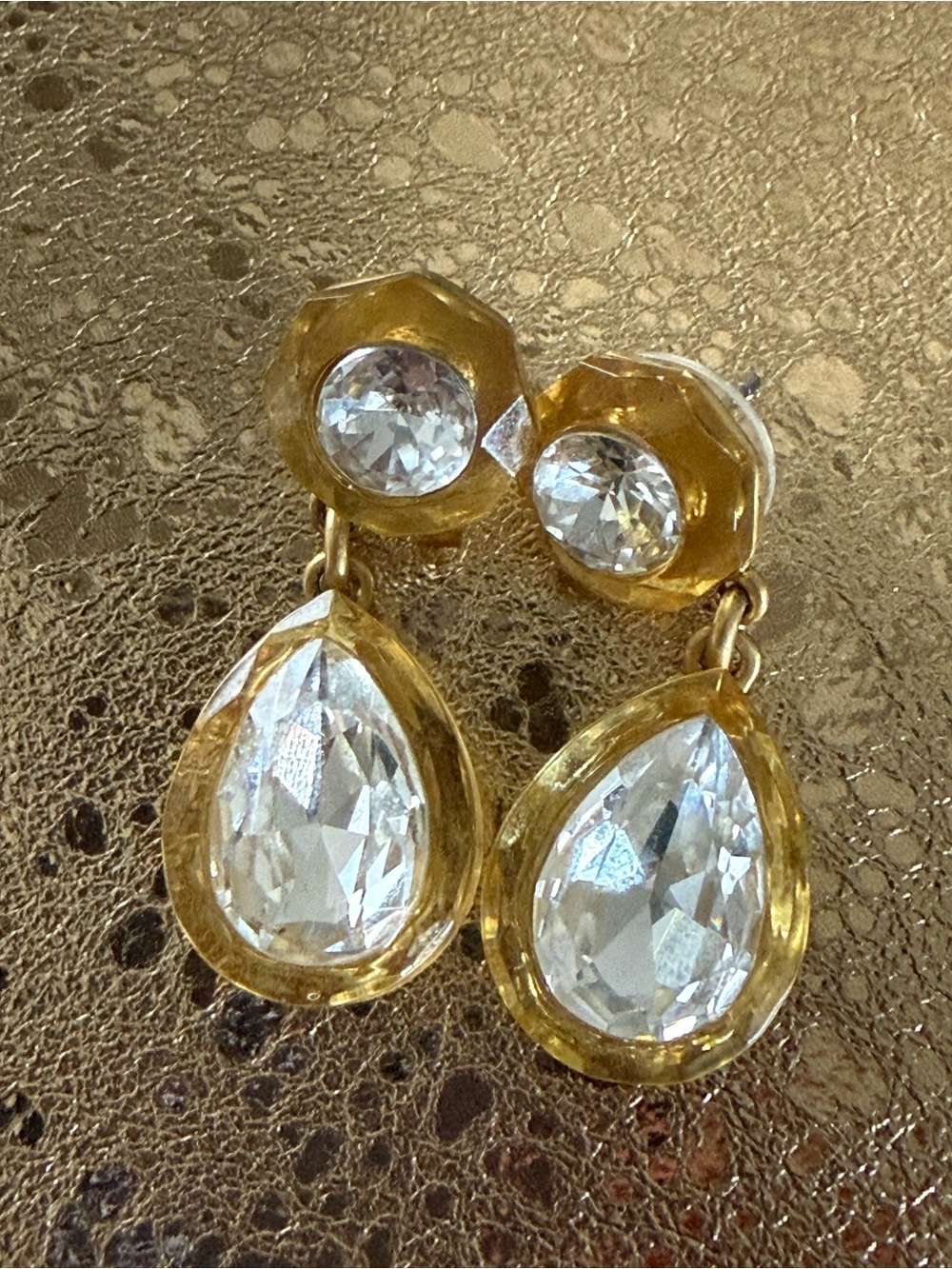 J. Crew Gold and Clear Crystal Drop Earrings